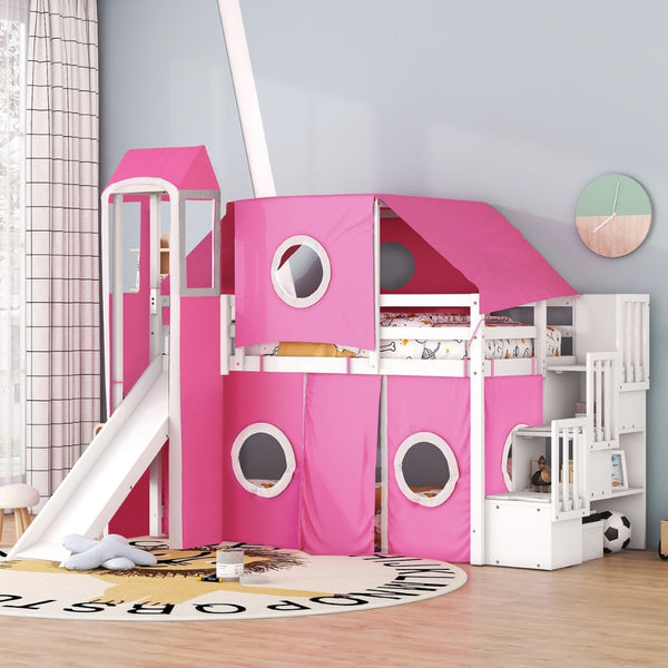 English Elm Twin Castle Loft Bed with Play Tower Pinewood Frame for Kids Bedroom Storybook LT000568AAH-1