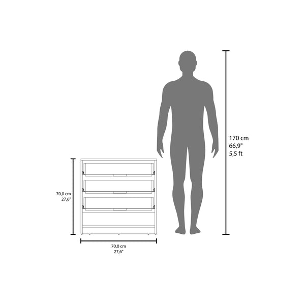 English Elm Alder 27" High Three Drawer Dresser with Open Shelf, Matte Gray & Natural Oak Two-Tone Storage Piece B200P335318