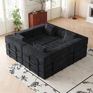 English Elm 4 Seater Corduroy Floor Sofa Bed with Storage Pockets Modular Convertible Lounge W3505S00016