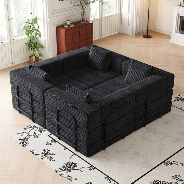English Elm 4 Seater Corduroy Floor Sofa Bed with Storage Pockets Modular Convertible Lounge W3505S00016