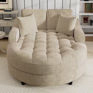 English Elm 55" Modern Chaise Lounge Sofa Bed Upholstered in Soft Chenille with Tufted Round Seat & Pillows, Durable Frame Champagne N719P256002G