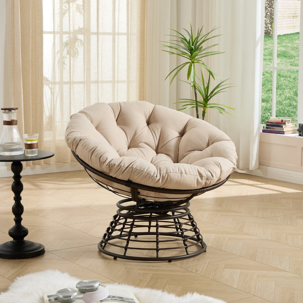 English Elm Comfortable Woven Pe Rattan Papasan Swivel Chair with Plush Cushion for Any Room W640P443549