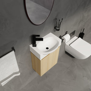 English Elm 16" Bathroom Vanity Sink Combo for Small Spaces — Compact Engineered Wood Cabinet with Ceramic Basin, Moisture-Resistant Finish and Hidden Handle, Easy Assembly Oak W1972P190339