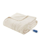 Beautyrest Heated Plush Casual Throw BR54-0531 Ivory