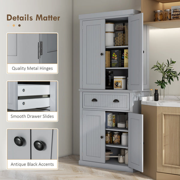 English Elm Homcom 72" Farmhouse Kitchen Pantry Cabinet With Adjustable Shelves, Large Drawer & Beadboard Style W2225S00049