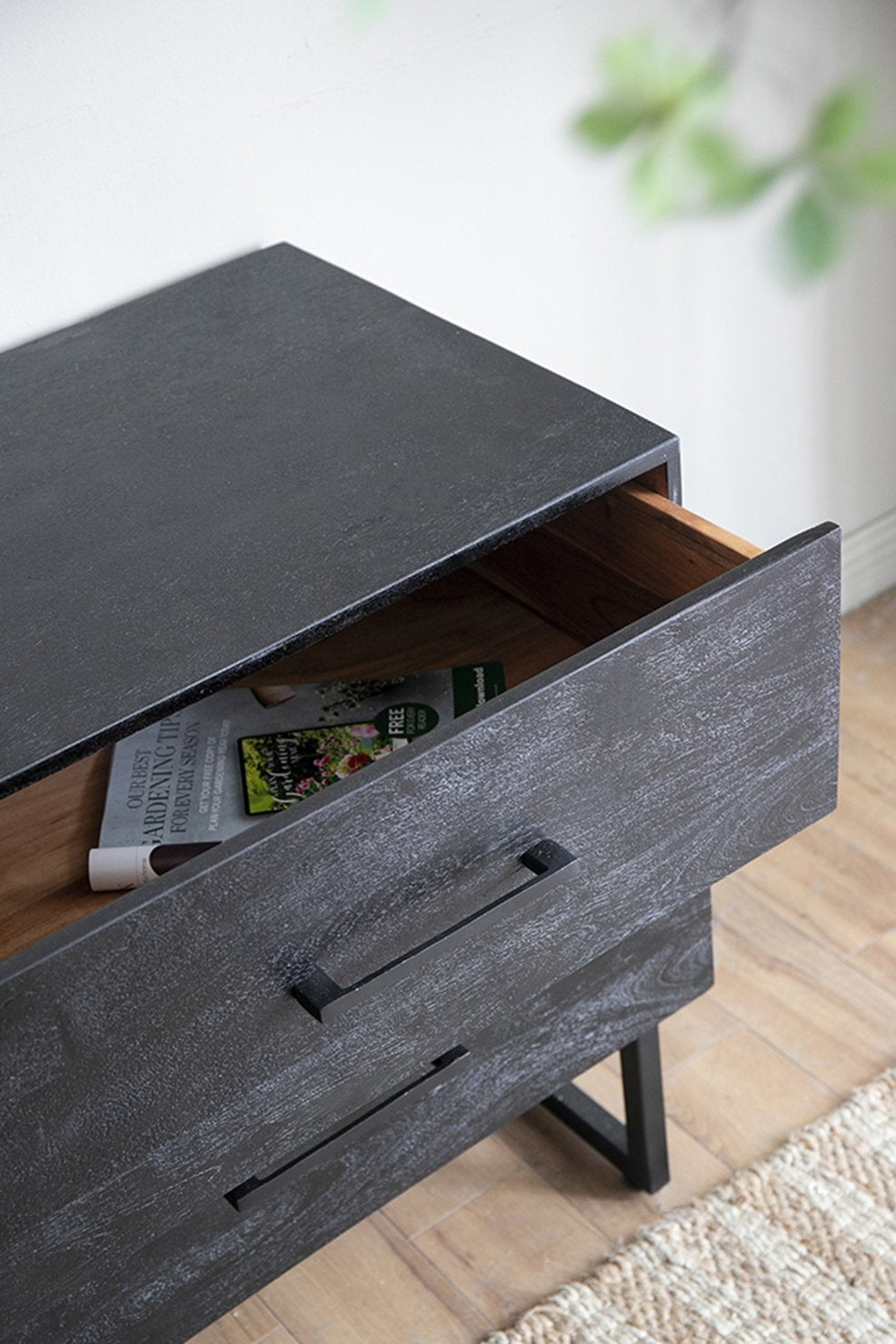 English Elm 86.5x20x30.5" Cabinet, Black — Acacia Wood & Iron Sideboard with Dual Drawers, Spacious Top, Modern Storage W2078P293287