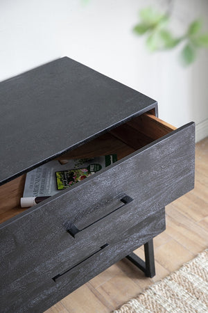 English Elm 86.5x20x30.5" Cabinet, Black — Acacia Wood & Iron Sideboard with Dual Drawers, Spacious Top, Modern Storage W2078P293287