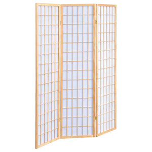 English Elm Porch 3-Panel Shoji Room Divider Screen with Warm Wood Grain, Lightweight Paper Panels, Minimalist Light Diffuser Natural B062P331075