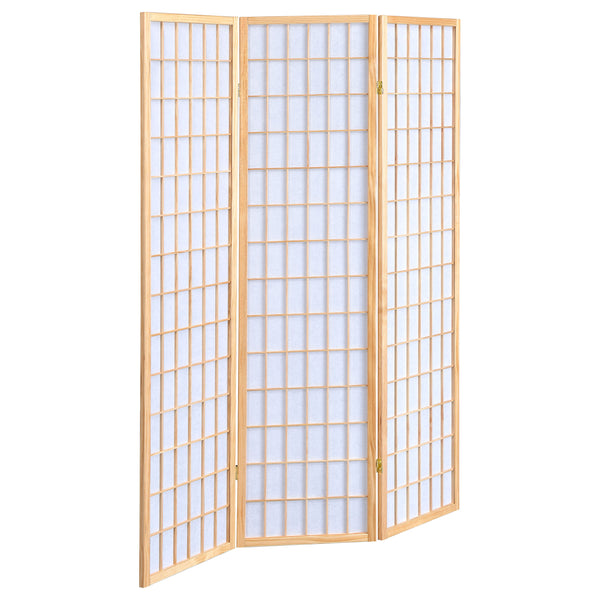 English Elm Porch 3-Panel Shoji Room Divider Screen with Warm Wood Grain, Lightweight Paper Panels, Minimalist Light Diffuser Natural B062P331075