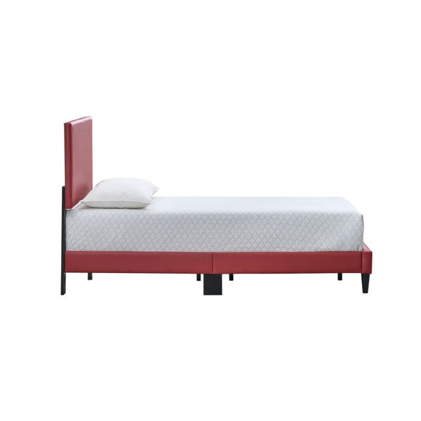 English Elm Baron Full Bed Frame with Faux Leather Upholstery, Slat Support, Adjustable Headboard Height, Fits 7–13" Red 26.37 L x 60.39 W x 7.28 H B078P380174