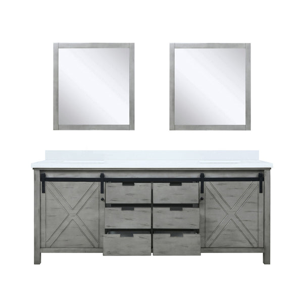 English Elm Ash Grey Double Vanity 80" W x 22" D with Cultured Marble Top, Soft-Close Drawers, Mirrors Included B2731S00905