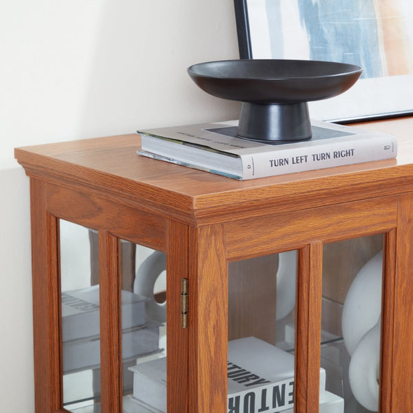 English Elm Vintage Led Curio Display Cabinet - Antique Oak Showcase With Adjustable Shelves & Bluetooth Lighting W1758P300120-GIGA