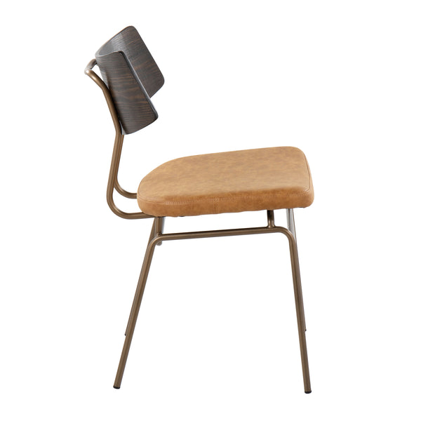 English Elm Walker Mid-Century Modern Chair with Faux Leather Seat, Walnut Back & Antique Copper Frame, Set of 2 Yellow B202P223682