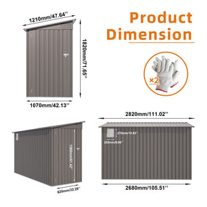 English Elm 4x9 Ft Galvanized Steel Lean-to Outdoor Storage Shed with Vented Sloped Roof and Windows W3213P417563