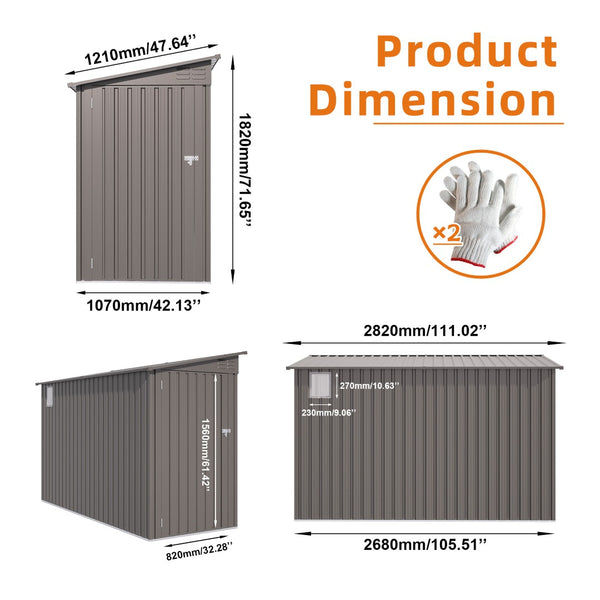 English Elm 4x9 Ft Galvanized Steel Lean-to Outdoor Storage Shed with Vented Sloped Roof and Windows W3213P417563