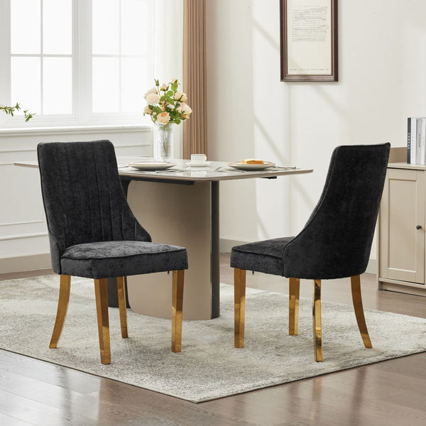 English Elm Rayon Chenille Dining Chairs Set Of 2 - Elegant Upholstered Accent Chairs With Gold-Plated Legs W1143P293315-GIGA