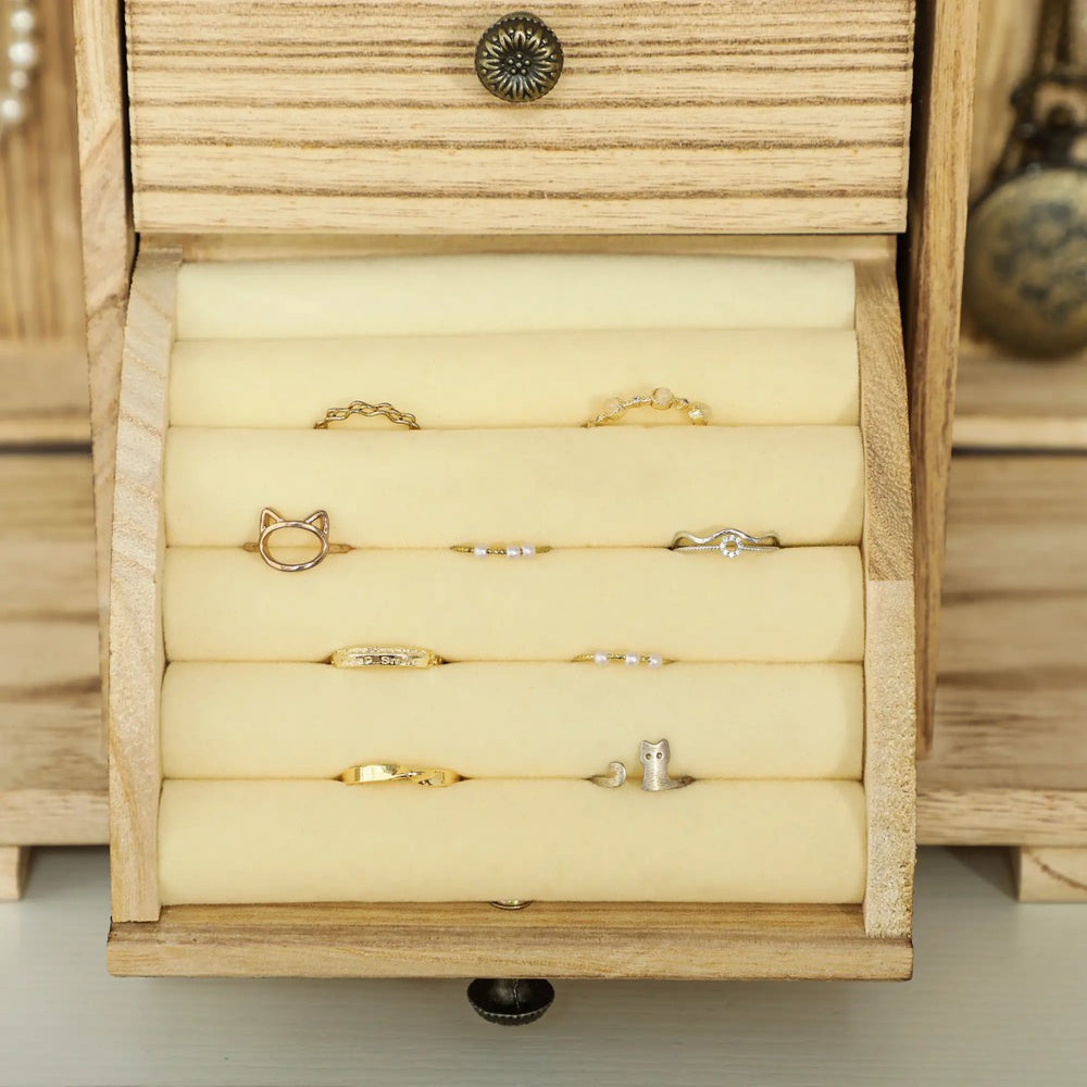 English Elm Jewelry Armoire Paulownia Wood Box with Built-in Mirror Hooks and Tiered Storage T3971P397384