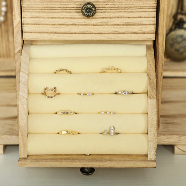 English Elm Jewelry Armoire Paulownia Wood Box with Built-in Mirror Hooks and Tiered Storage T3971P397384