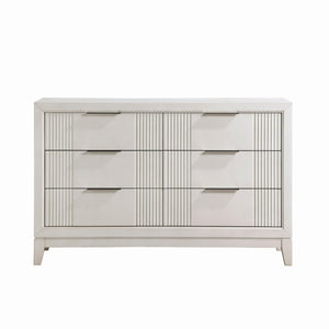 English Elm Antique White Six Drawer Dresser Reeded Fronts Chrome Pulls Modern Bedroom Storage B011P246248