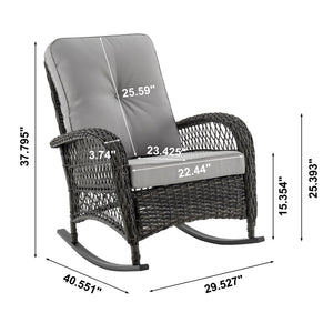 English Elm Fruttuo Upholstered Rocking Chair with Removable Zipper Cushions, Waterproof Fabric, Steel Rattan Frame Grey B365P397660