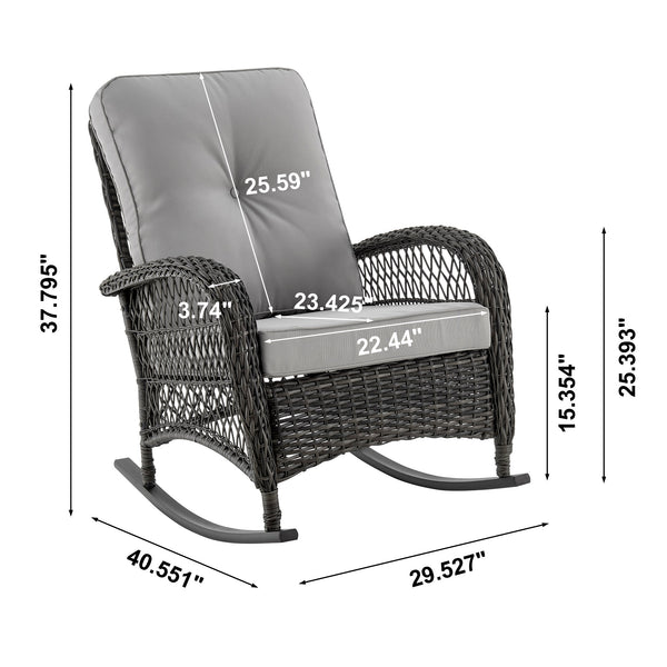 English Elm Fruttuo Upholstered Rocking Chair with Removable Zipper Cushions, Waterproof Fabric, Steel Rattan Frame Grey B365P397660