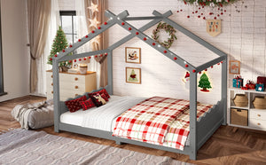 English Elm Twin House Frame Floor Bed Solid Pine Kids Room Montessori Low Profile Play Nook Gray W1580P387843
