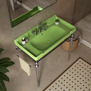 English Elm VICI 36" Bathroom Console Sink with Integrated Ceramic Basin, 3-Hole Faucet, Stainless Legs & Towel Bar Chrome,Green W2615S00119
