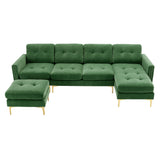 English Elm 110" L-Shape Convertible Sectional Sofa Couch With Movable Ottoman For Living Room, Apartment, Office, Green