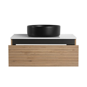 English Elm 30'' Floating Wall Mounted Vanity Hand Painted Ceramic Vessel Sink Soft Close Drawer W999S00360