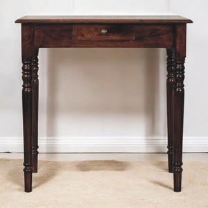 English Elm Solid Mango Wood Writing Desk with Carved Flute Legs and Shell Pull Drawer B182P279248