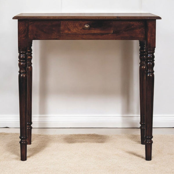 English Elm Solid Mango Wood Writing Desk with Carved Flute Legs and Shell Pull Drawer B182P279248