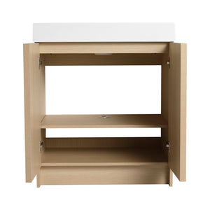 English Elm 30" Modern Freestanding Bathroom Vanity with Thick White Resin Sink, Soft-Close Doors & Adjustable Shelf (Durable) W999P239160