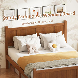 English Elm Twin Platform Bed Vertical Slat Headboard Farmhouse Shaker Wood Grain Finish Bedroom Walnut N733P422479D