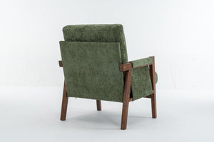 English Elm Mid-Century Solid Wood Accent Chair with Chenille Upholstery, Ergonomic Waist Support, Sturdy 300lb Capacity Green T3903P372383