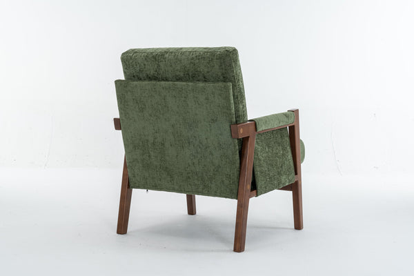 English Elm Mid-Century Solid Wood Accent Chair with Chenille Upholstery, Ergonomic Waist Support, Sturdy 300lb Capacity Green T3903P372383