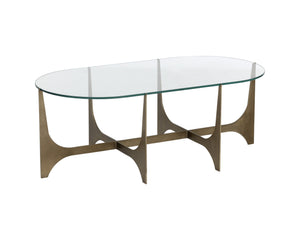Sunpan Juliane Coffee Table - Contemporary Sculpted Base with 10mm Tempered Glass & Antique Brass Finish
