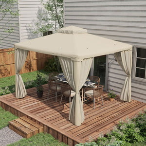 English Elm Outsunny 9.6' X 11.6' Elegant Patio Gazebo - 2-Tier Roof, Mesh Netting, Steel Frame For Backyard Bliss W2225P200435-GIGA