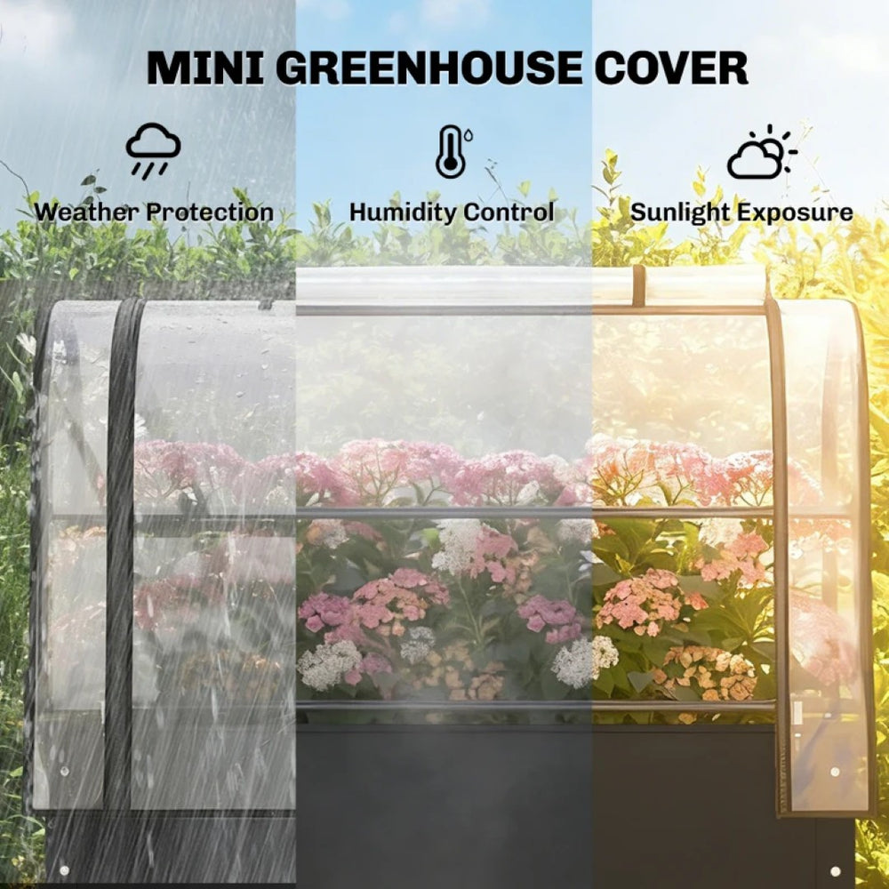 English Elm Modern Raised Steel Garden Bed with Greenhouse Cover for Year Round Outdoor Growing Black T3971P467893
