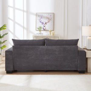 English Elm 78"corduroy Plush Three Seat Sofa with Usb Ports Cup Holders Deep Cushions Apartment Gray W3705P455918