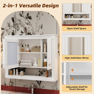 English Elm 35inch White Wall Mounted Medicine Cabinet Mirrored Doors Open Shelving Bathroom Storage N710P415335K