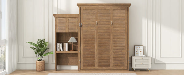 English Elm Queen Size Murphy Bed With Louvered Design, Multi-Storage Solution For Compact Living Spaces N7090004018D-GIGA