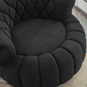 English Elm Swivel Barrel Accent Chair Chenille Tufted Round Club Seat for Living Room Lounge Black N719S002280B