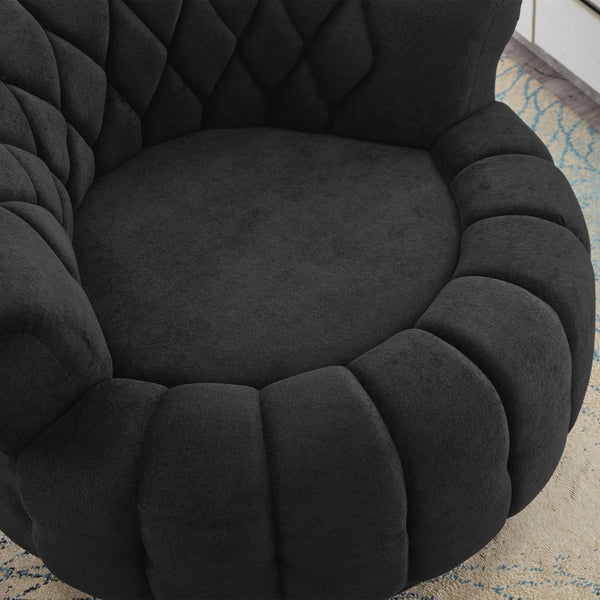 English Elm Swivel Barrel Accent Chair Chenille Tufted Round Club Seat for Living Room Lounge Black N719S002280B