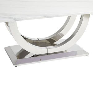 English Elm 50.4 Inch Rectangular Coffee Table Marble Mdf Top Sculptural Steel Arc Base Modern W3357P395502