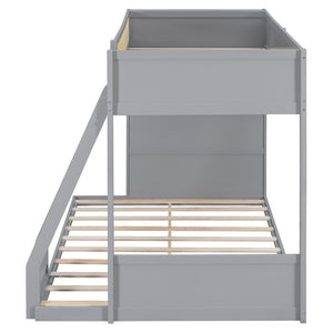 English Elm Twin Over Full Bunk Bed with Cane Guardrail Led Lighting and Built-in Bookshelf Gray LT000351AAE