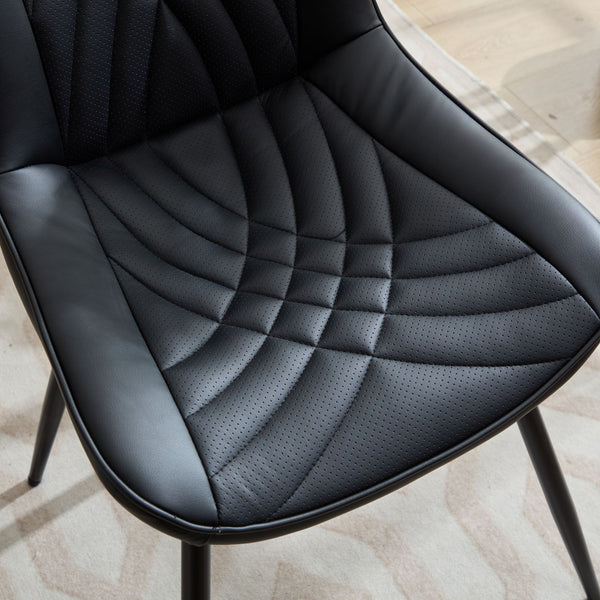 English Elm Dining Curved Back Dining Chair Set of 2 — Ergonomic Upholstered PU with Perforation, Thick Cushion, Floor-Safe Caps Black W1143P254981