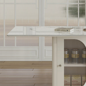 English Elm 63" Modern 7-Piece Dining Set with Burnt Sintered Stone Top, Gold Solid Wood Base & Storage, 6 Chairs W2700S00069