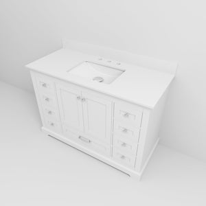 English Elm White 48 in. Single Bath Vanity with White Quartz Top, Solid Wood, Soft-Close Drawers, Storage B2731P258207