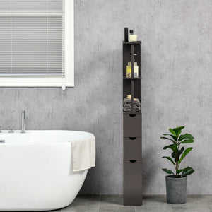 English Elm HOMCOM 54" Tall Bathroom Storage Cabinet - Slim Freestanding Linen Tower with Shelves, Drawers, Brown W2225P217007
