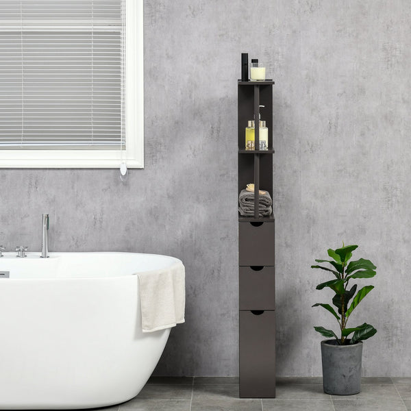 English Elm HOMCOM 54" Tall Bathroom Storage Cabinet - Slim Freestanding Linen Tower with Shelves, Drawers, Brown W2225P217007